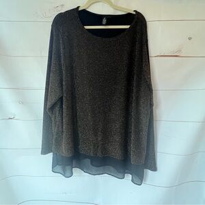 Elegant Black Sheer Gold tones Hem Top INC size 3X